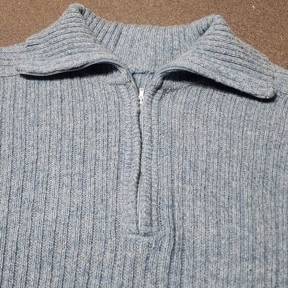 Men's Vintage Wool Ribbed 1/4 Zip Pullover Sweater Blue M - Picture 3 of 7